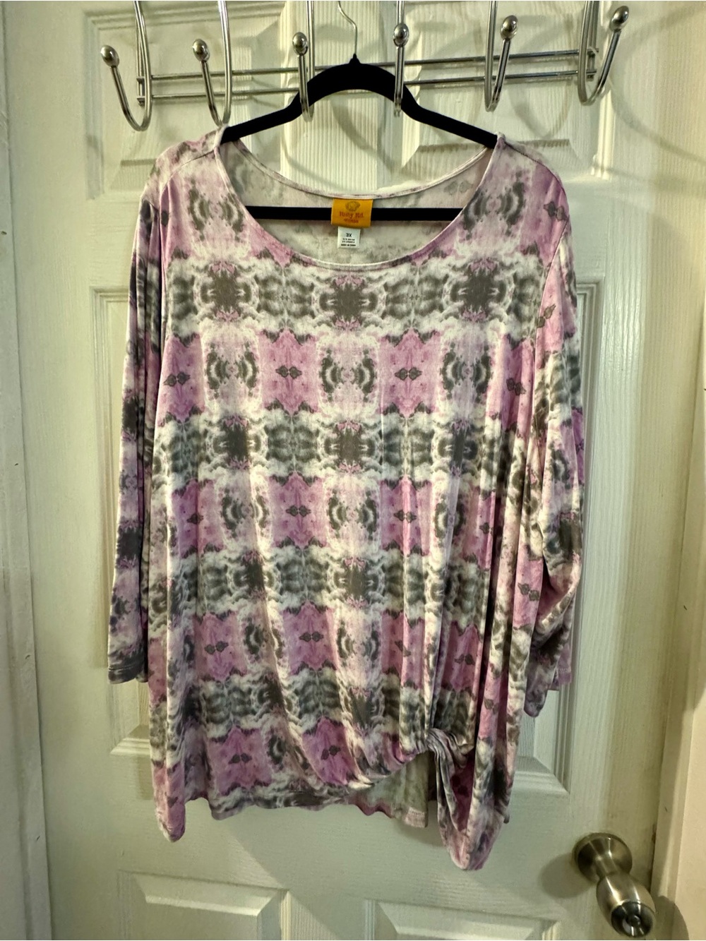 Ruby Rd. Pink and Gray Tie-Dye 3/4 Sleeve Scoop Top